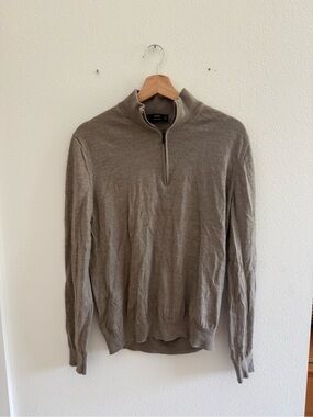Mango Men’s Taupe 100% Merino Wool Quarter-Zip Sweater
